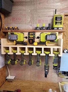 there are many electric tools on the shelf