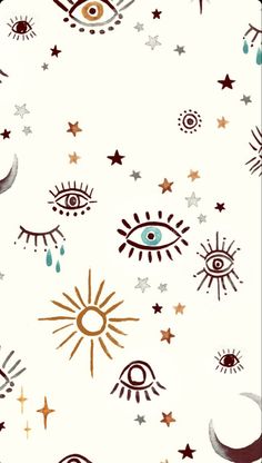 an eye and stars pattern on a white background