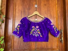 Pure Silk Purple Hand Embroidery Blouse /saree Maggam Blouse / Bird Embroidery Blouse / Hand Embroidered Blouse / Purple Ready Made Blouse - Etsy New Saree Blouse Designs, Maggam Work Blouses