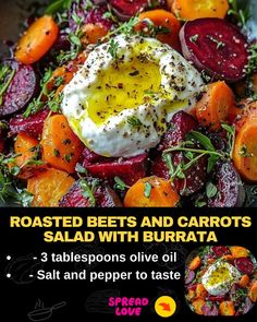 Roasted Beets and Carrots Salad with Burrata Roasted Beets And Vegetables, Roasted Beets And Carrots Salad With Burrata, Beets And Burrata Salad, Roasted Beet And Burrata Salad, Roasted Beets And Carrots With Burrata, Fall Beet Recipe, Beet And Burrata Salad, Carrot Beet Salad, Roasted Beet Salad With Goat Cheese