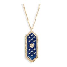 ✧✦☽ELOISE NECKLACE☾✦ ✧✧✧✧✧✧✧✧✧✧✧✧✧✧✧✧✧✧✧✧✧✧✧✧✧✧Beautiful Enamel pendant featuring a CZ encrusted LuxDivine original design. Crafted with every woman in mind, we strive to design classic, heirloom quality styles that can be passed down from generation to generation, while always being in style.  This fabulous necklace is made in 24kt Gold plated brass with sparkling handset Cubic Zirconia gemstones hanging on a 18" Gold plated brass chain. Pair this lovely necklace with the Eloise dangle earrings Blue Jewelry With Large Pendant For Anniversary, Blue Large Pendant Jewelry For Anniversary, Blue Necklace With Large Pendant For Anniversary, Blue Anniversary Necklaces With Large Pendant, Lapis Blue, 24kt Gold, Deco Jewelry, Lovely Necklace, Buy Handmade