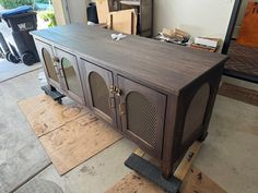 an entertainment center in the process of being built