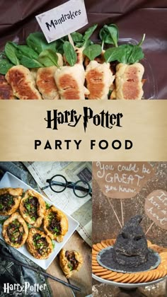 harry potter party food is displayed on a table