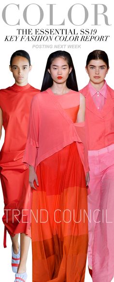 S/S 2019 key fashion color trend 2010 Fashion Trends, Androgynous Models, Color Mood, Living Coral