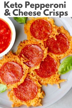 keto pepperoni and cheese crispes on a white plate