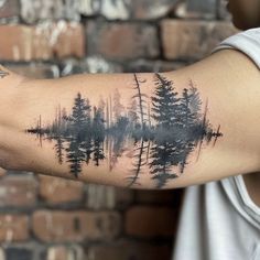 Fine Tattoos, Inside Bicep Tattoo, Vibrant Tattoos, Pnw Tattoo, Storm Tattoo, Stag Tattoo, Fern Tattoo, Forest Tattoos, Bicep Tattoo