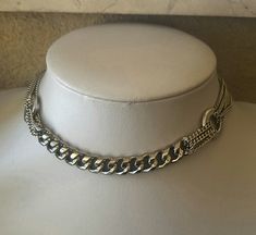 Metal Choker With Chunky Chain As A Gift, Chunky Chain Alloy Choker Necklace, Cheap Metal Chunky Chain Choker, Luxury Chunky Chain Choker Jewelry, Sterling Silver Chunky Chain Choker, Ring Charm Necklace, Silver Choker Necklace, Bold Necklace, Silver Choker