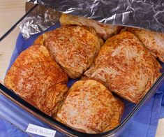 four pieces of bread in a glass container