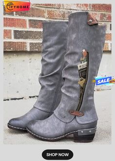 Vintage Casual Pleated Zip Riding Boots Knee High Boots Winter, Money Wallet, Platform Heels Boots, Punk Boots, Spring Boots, Warm Shoes, Zipper Boots, Cowboy Boots Women, Leather Boots Women