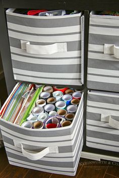 the drawers are organized and ready to be used as storage for crafting supplies or other items