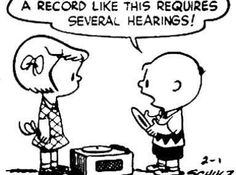 a cartoon depicting two people talking to each other, with the caption'a record like this requires several hears '