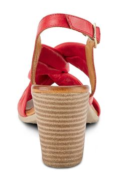 A twisty upper lends texture to this slingback sandal made with leather details and an adjustable strap for a perfect fit. 3" heel Adjustable slingback strap with buckle closure Leather upper and lining/synthetic sole Made in Turkey Leather High Heel Sandals With Adjustable Straps, Red Leather Slingback Sandals With Buckle Closure, Red Leather T-strap Sandals, Slingback Sandal, Sandal Women, Womens Sandals, Adjustable Straps, Leather Upper, Perfect Fit