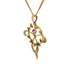 FREE shipping on all orders! FREE 5 Day Returns! Learn More. True Romance is an amazing, one-of-a-kind, turn of the 20th century, vintage necklace, featuring a delicate circular and trefoil pendant adorned with one old mine cut diamond, a square cut amethyst, and 17 seed pearls. This is truly a work of art and is stunning. The 10K yellow gold necklace is 18.5" with a spring ring closure. The total approximate weight including all materials is 3.10 dwt. Center Diamond: Old Mine Cut; Color Grade: Victorian Rose Cut Diamond Necklace Gift, Vintage Rose Cut Diamond Pendant Necklace, Antique Rose Cut Diamond Necklace Gift, Victorian Diamond Necklace For Anniversary, Victorian Pendant Necklace For Anniversary, Vintage Pendant Diamond Necklace For Formal Occasions, Vintage Diamond Pendant Necklace For Formal Occasions, Antique Rose Cut Diamond Pendant Necklace, Antique Rose Cut Diamond Wedding Necklaces