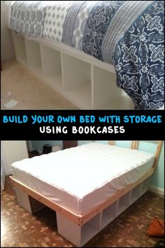 a bed with storage underneath it and below the bed is an image of a mattress