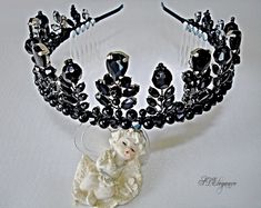 Halloween Crown Black Crystal Crown Gothic Wedding Crown - Etsy Bosnia and Herzegovina Bridal Turban, Halloween Crown, Flower Girl Tiara, Black Tiara, Embellished Headband, Wedding Hair Wreath, Crystal Bridal Tiaras, Crown Black, Crystal Tiara