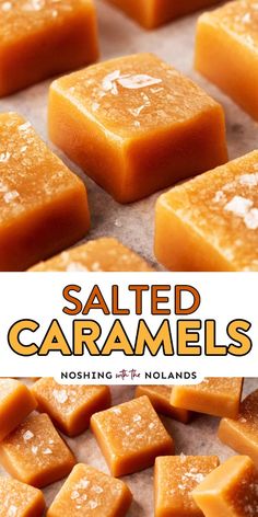 salted caramels sitting on top of a baking sheet with the title overlay