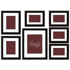 a set of six black and white frames with the word gang written on them in cursive writing