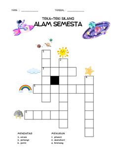 a crossword puzzle with an image of the solar system