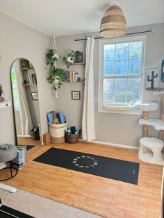 a yoga mat in the middle of a living room