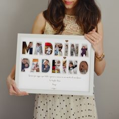 a woman holding up a framed photo with the words mardi gras on it