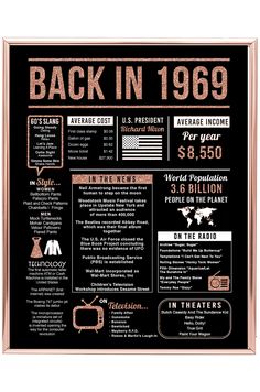 the back in 1960 poster is shown with information about its past and present dates on it