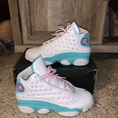 Nike Air Jordan Retro 13 Kids Size 6 Daughter Selling To Try To Earn Money For New Phone Casual Jordan Shoes For Light Sports, Casual Green Jordan Shoes For Light Sports, Casual Multicolor Jordan Shoes For Sports, Basketball Shoes With White Laces, Casual Jordan Shoes For Light Sports With Laces, Casual Jordan Shoes With Lace-up White Sole, Casual White Jordan Shoes With Breathable Design, Casual White Jordan Shoes With Breathability, Casual White Breathable Jordan Shoes