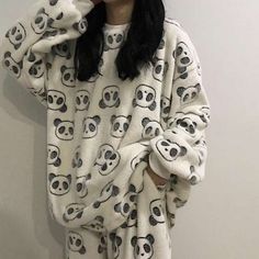 These panda and bear pajamas are the perfect pajama set for a cozy night at home. Drinking hot chocolate by the fire or watching a movie. Set includes: pajama top and pants. Runs small so make sure to size up for comfy fit. Korean Pajamas, Womens Matching Sets, Winter Flannel, Animal Pajamas, Warm Pajamas, Women Pajamas