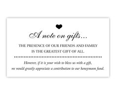 a note on gifts the presence of our friends and family is the greatest gift of all no gifts are necessary