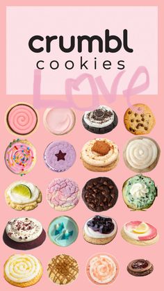 the cover of crumbl cookies is shown with different types of doughnuts