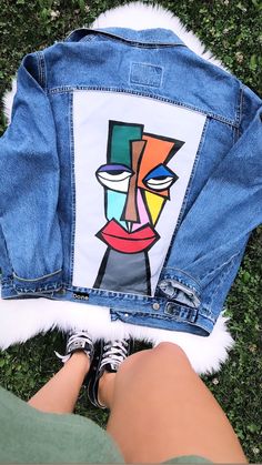 Denim Jacket Illustration, Painted Denim Jeans, Jacket Illustration, Jeans Art, Outfit Art, Black Photography