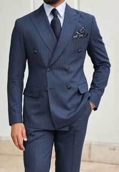 Style Men Aesthetic, Men's Suit, French Blue, Double Breasted, Slim Fit, Blue