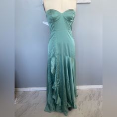 Nwt E73-10 Chic Green Strapless Evening Dress, Turquoise Fitted Prom Dress, Green Strapless Maxi Dress For Cocktail, Green Strapless Maxi Dress With Fitted Bodice, Elegant Fitted Turquoise Maxi Dress, Fitted Turquoise Maxi Dress For Party, Turquoise Sleeveless Cocktail Dress, Green Wrap Dress, Grey Gown