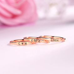 A unique bar shape is designed to highlight the prominent position of the name to show the uniqueness. You can freely create your own lettering or add your favorite symbols. Personalized Rectangular Initial Ring Gift, Custom Text Rose Gold Jewelry For Anniversary, Personalized Rose Gold Stackable Rings For Promise, Minimalist Custom Name Engraved Ring In Rose Gold, Minimalist Rose Gold Engraved Ring With Custom Name, Custom Name Initial Ring In Rose Gold As Gift, Custom Name Initial Ring In Rose Gold, Custom Name Rose Gold Initial Ring For Gift, Customizable Rose Gold Initial Ring For Gift