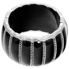 Miriam Salat Scallop Black Resin and Black Topaz Cuff - This amazing Miriam Salat black resin and sterling silver cuff bracelet features a scalloped design with bead set black topaz embellishments. Cuff measures apx. 6-1/2 inches in circumference and apx. 1-3/4 inches in width. Total weight is 148.2 grams. Signed '925 mirim'. Black Bangles, Bracelet Resin, Black Cuff Bracelet, Cuffs Bracelets, Bracelets Black, Topaz Bracelet, Silver Cuff Bangle, Black Bangle, Womens Jewellery