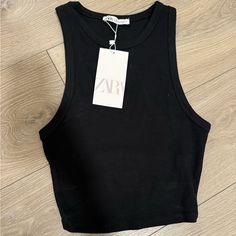 Zara Cropped Black Tank Top Never Worn, New With Tags Size M Basic Black Spring Tank Top, Basic Black Tank Top For Spring, Zara Sleeveless Black Crop Top, Zara Black Cropped Top, Fitted Black Zara Tank Top, Zara Black Sleeveless Top, Zara Clothes Women, Zara Black Top, Zara Tank Top