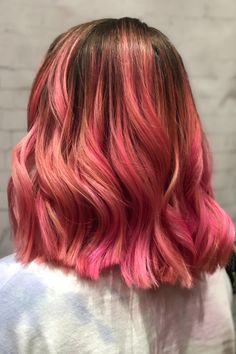 Dimensional Pink Hair, Colored Hair Roots, Dark Roots Hair, Bright Pink Hair, Pink Ombre Hair, Root Color, Ash Brown Hair, Pink Highlights, Dark Roots