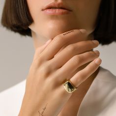 Statement Pinky Ring, Female Pinky Ring, Modern Gold Signet Ring With Single Diamond, Minimalist 14k Gold Dome Ring With Single Diamond, Everyday Fine Jewelry Signet Ring With Single Diamond, Everyday Yellow Gold Signet Ring With Single Diamond, Gold Diamond Ring With Single Diamond For Everyday, Everyday Gold Diamond Ring With Single Diamond, Elegant Everyday Gold Initial Ring