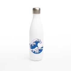 a water bottle with the great wave on it