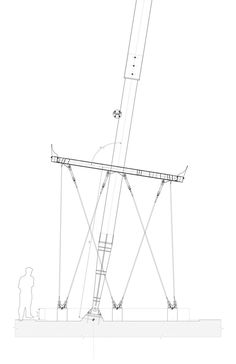 an architectural drawing of a tower with two people standing next to it and looking at the top