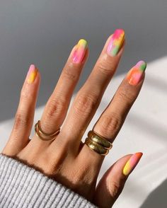 August Nails, Nagellack Trends, Tie Dye Nails, Neon Rainbow, Rainbow Nails, Funky Nails, Pretty Acrylic Nails, Cute Acrylic Nails