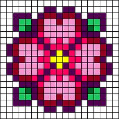 a cross stitch pattern with squares in the middle and yellow, pink, and green colors