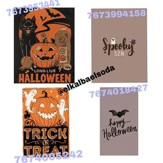 four different halloween stickers with pumpkins and bats