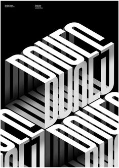 an abstract poster with white letters on black background