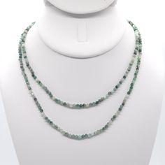 This double strand choker/necklace is made from all natural genuine 3mm faceted Emerald on silk.  It has platinum-plated sterling silver and high quality stainless steel findings, and is finished with a high quality stainless steel magnetic clasp.  The strands measure 14" and 16" with one strand hanging lower than the other. Emerald is May's birthstone.  Emerald is a stone of life affirmation and is sometimes referred to as the stone of successful love.  It belongs to the heart chakra and promot Adjustable Double Strand Faceted Necklaces, Adjustable Double Strand Faceted Necklace, Life Affirmation, Double Ring, Magnetic Clasp, Heart Chakra, Natural Gemstones, Choker Necklace, Almond