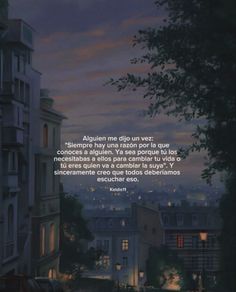 an image of a city at night with a quote