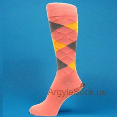 MA043: PEACH CHARCOAL GRAY GREY YELLOW ARGYLE GROOMSMEN MEN'S SOCKS Wedding Socks, After The Wedding, Men's Socks