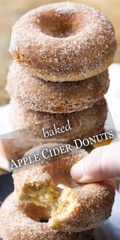 a stack of baked apple cider donuts