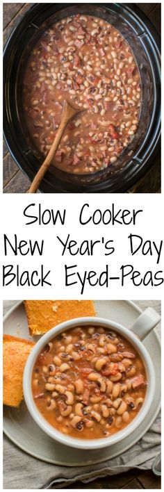 slow cooker new year's day black eyed peas recipe with text overlay