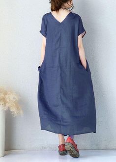 Plain Linen Beach Dress, Relaxed Fit Solid Color Linen Dress, Solid Linen Dress With Pockets, Solid Color Linen Dress For Daywear, Casual Linen Dress With Short Sleeves, Casual Short Sleeve Linen Dress, Linen Dress For Daywear, Beach Ramie Linen Dress, Short Sleeve Linen Dress For Vacation