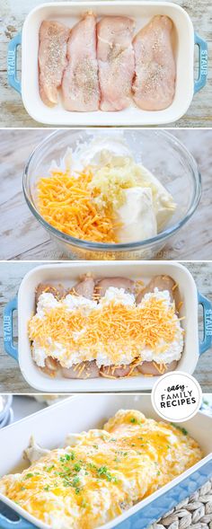 the steps to make an easy casserole dish with chicken, cheese and grated parmesan